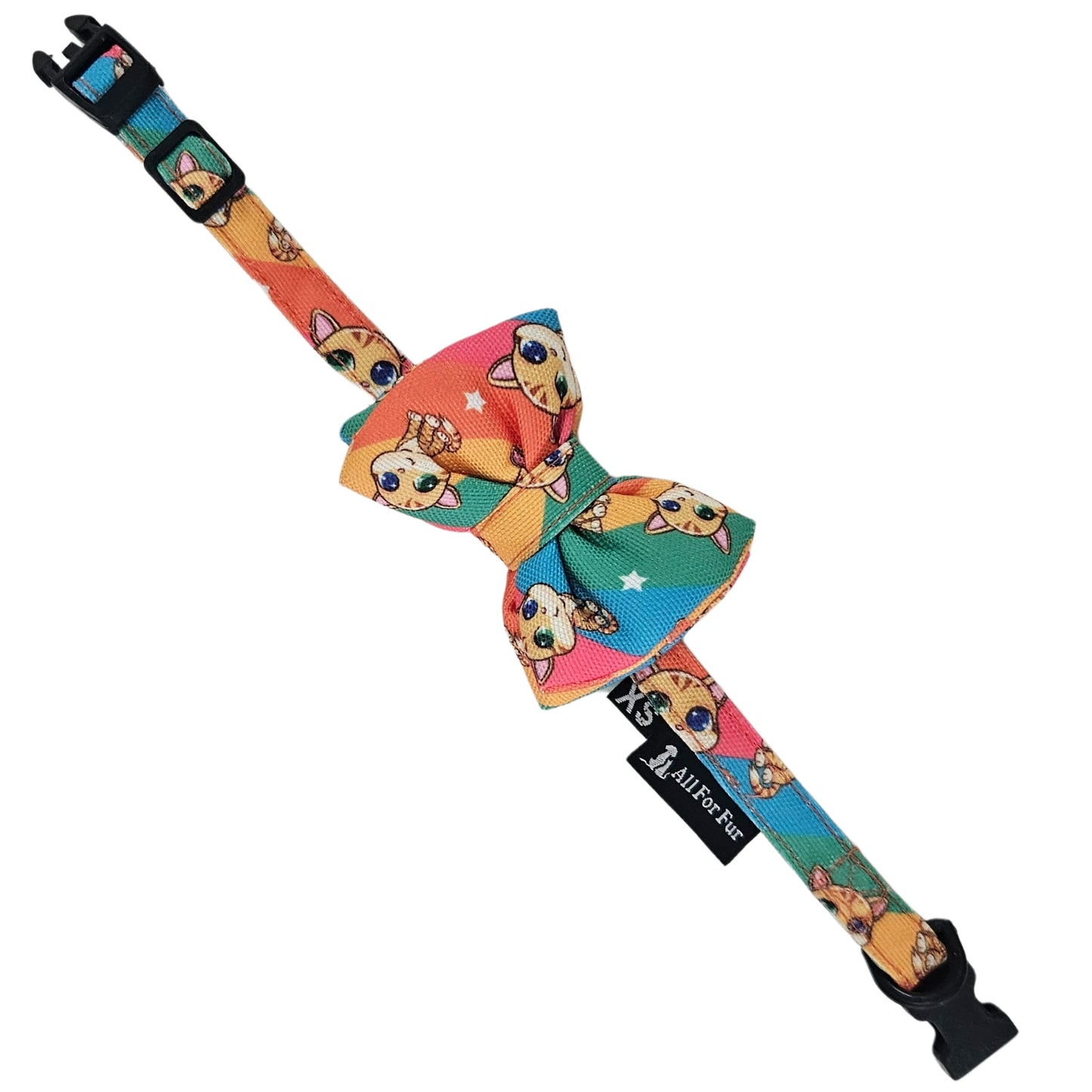 Rainbow Cat Print Cat & Puppy Bow Tie | Snap-Buckle Closure | D-Ring Attachment