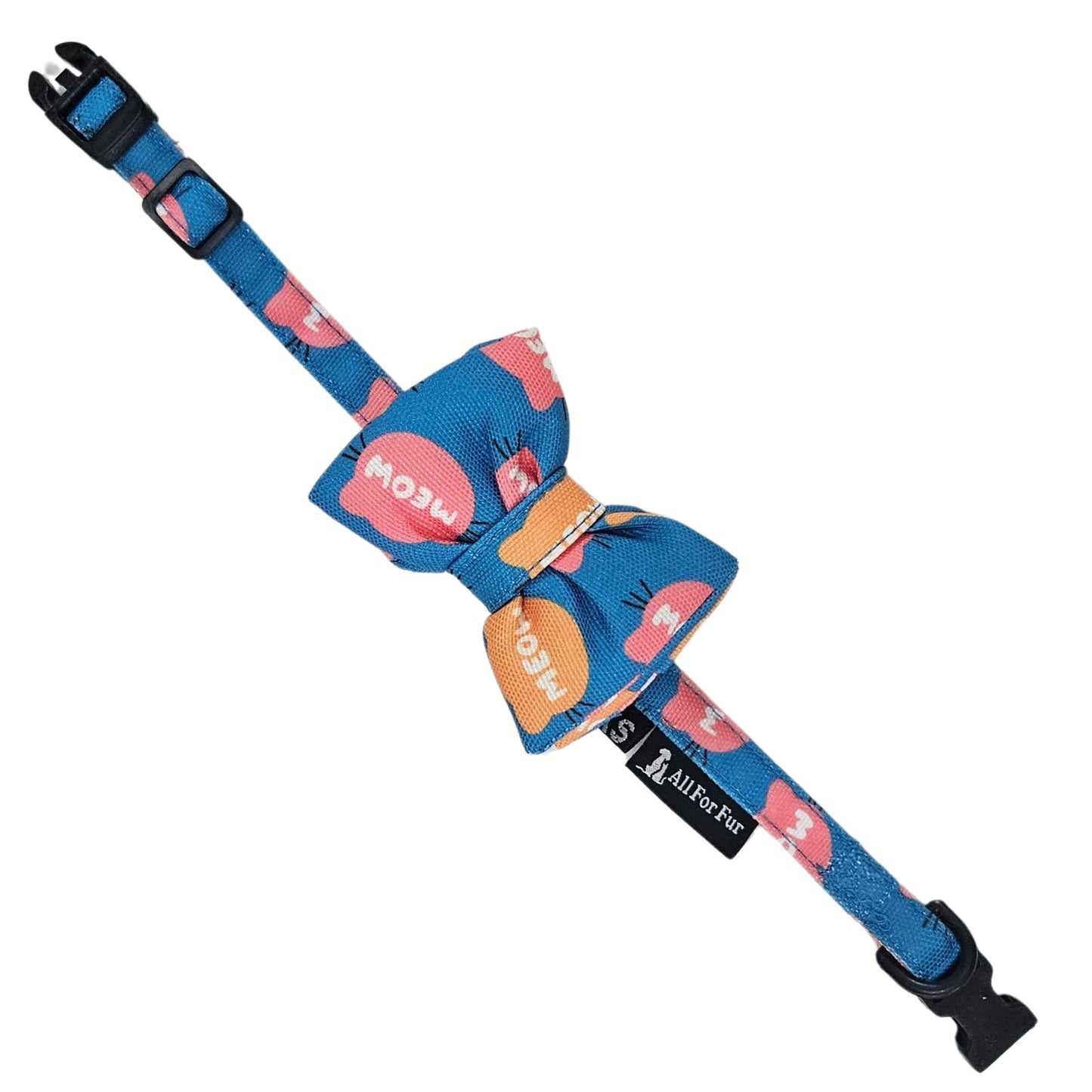 Meow Print Cat & Puppy Bow Tie | Snap-Buckle Closure | D-Ring Attachment