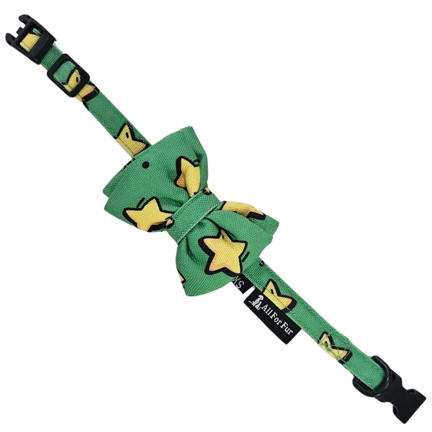 Green Stars Print Cat & Puppy Bow Tie | Snap-Buckle Closure | D-Ring Attachment