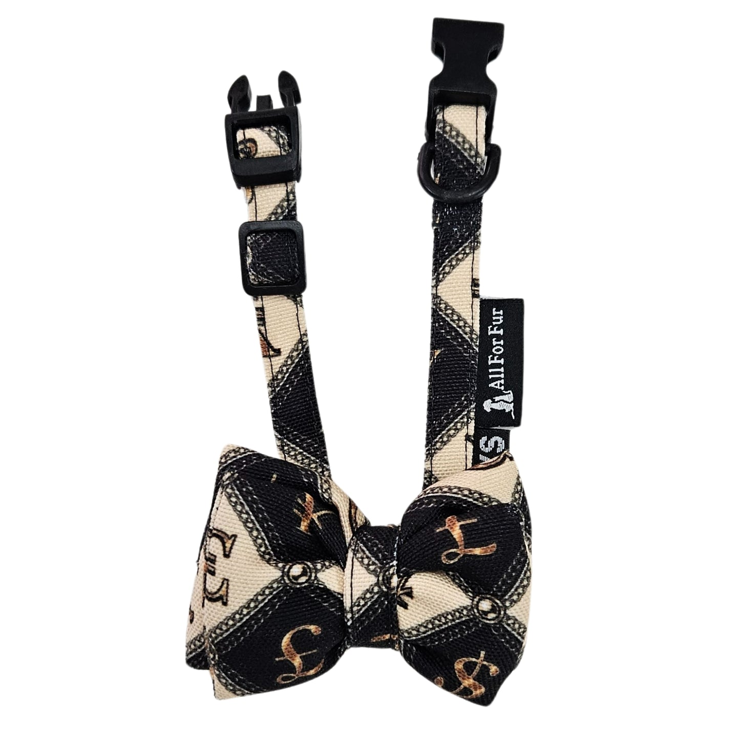 Money Mafia Print Cat & Puppy Bow Tie | Snap-Buckle Closure | D-Ring Attachment