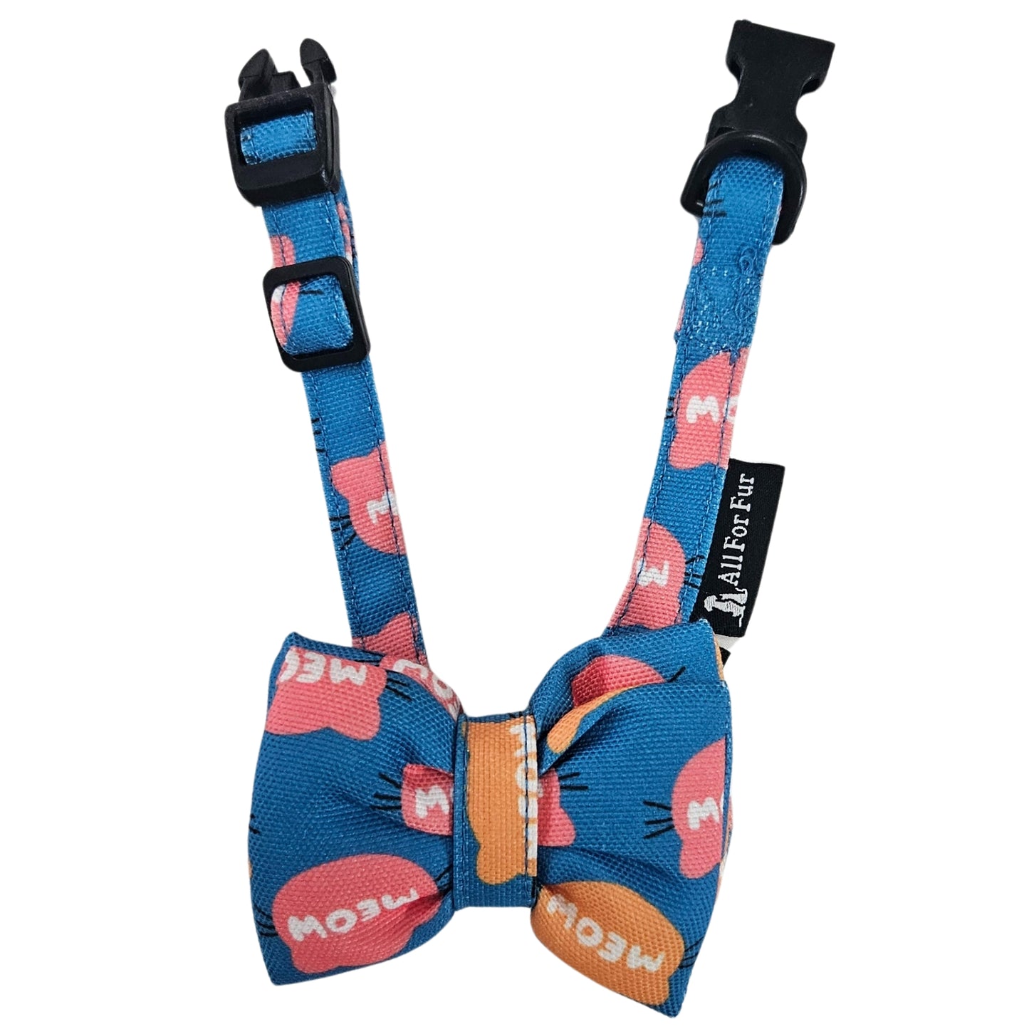 Meow Print Cat & Puppy Bow Tie | Snap-Buckle Closure | D-Ring Attachment