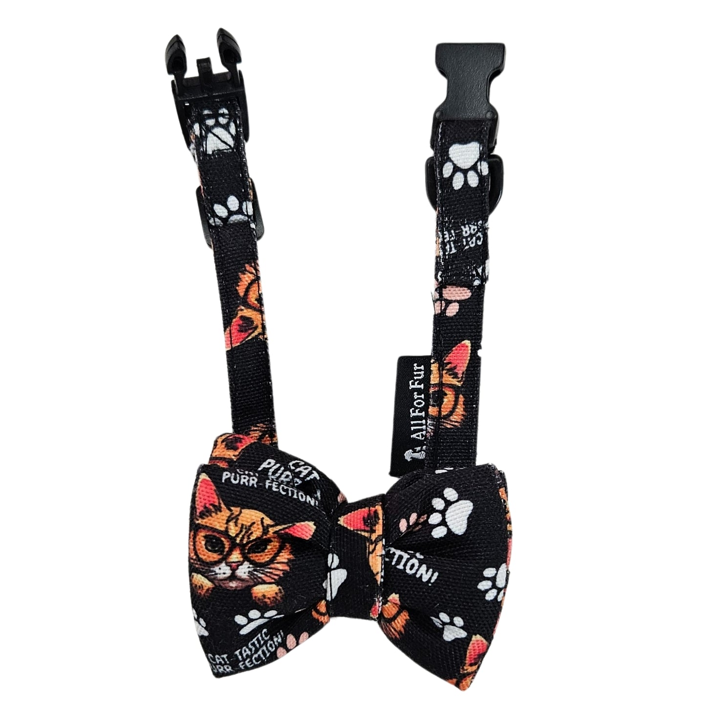 Black Cat Print Cat & Puppy Bow Tie | Snap-Buckle Closure | D-Ring Attachment