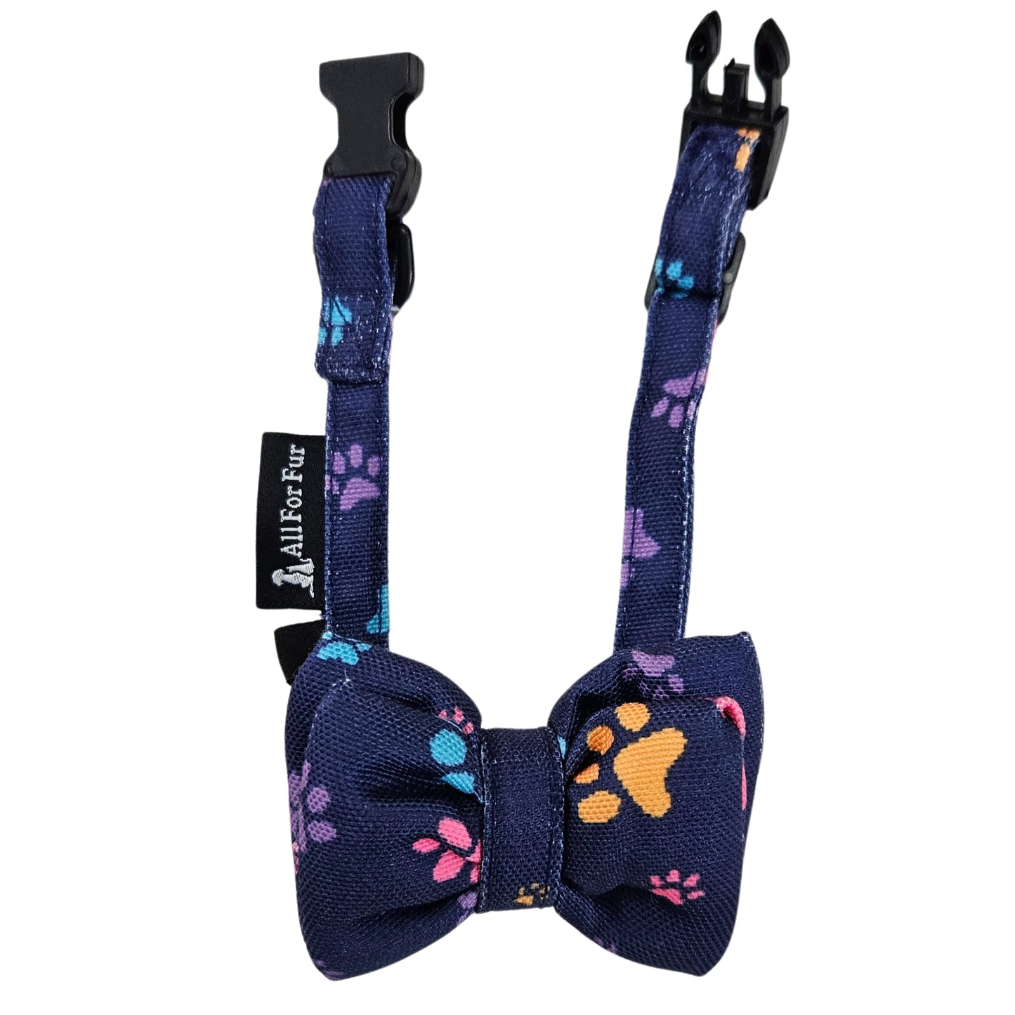 Blue Paws Print Cat & Puppy Bow Tie | Snap-Buckle Closure | D-Ring Attachment