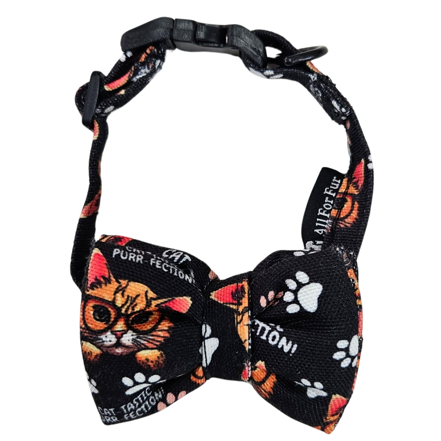 Black Cat Print Cat & Puppy Bow Tie | Snap-Buckle Closure | D-Ring Attachment