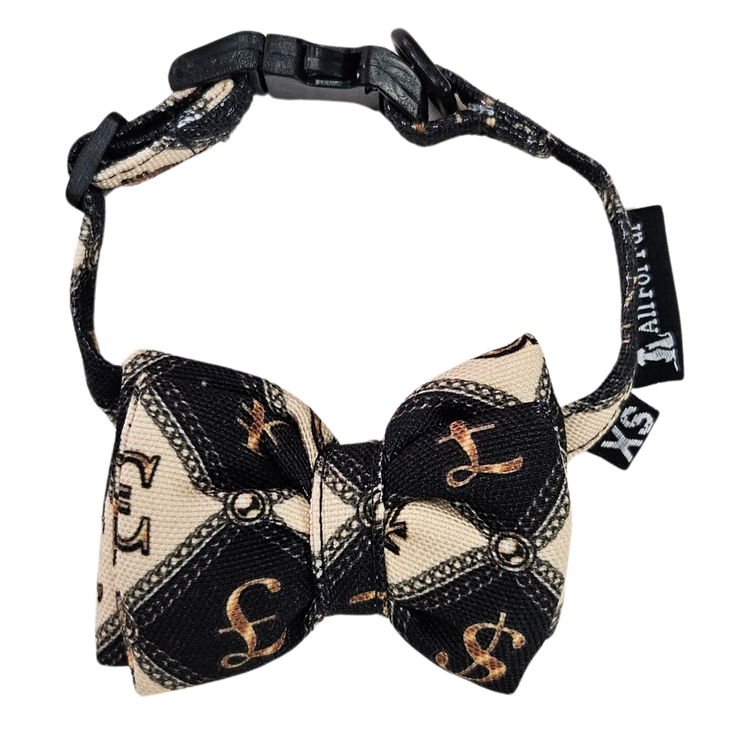 Money Mafia Print Cat & Puppy Bow Tie | Snap-Buckle Closure | D-Ring Attachment