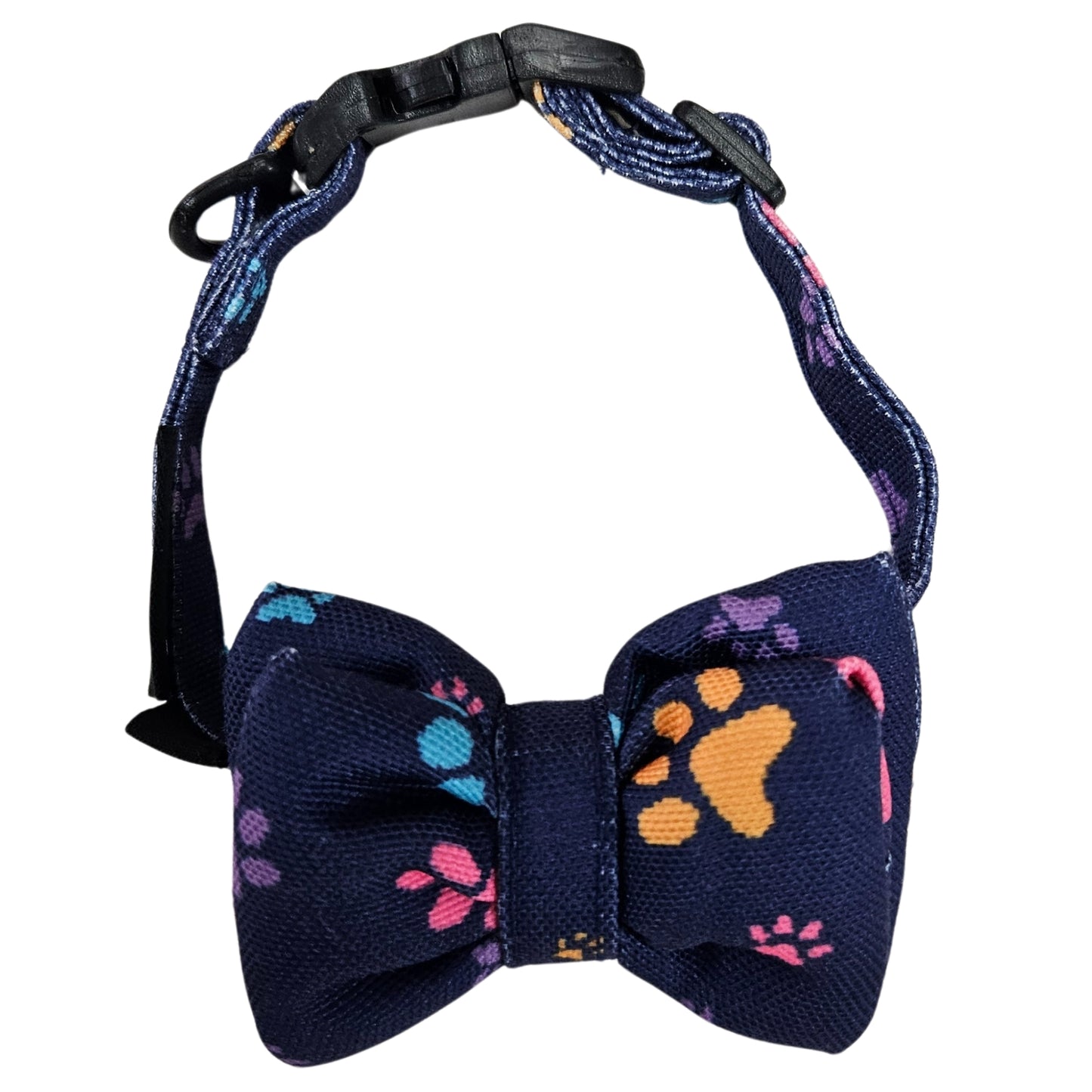 Blue Paws Print Cat & Puppy Bow Tie | Snap-Buckle Closure | D-Ring Attachment