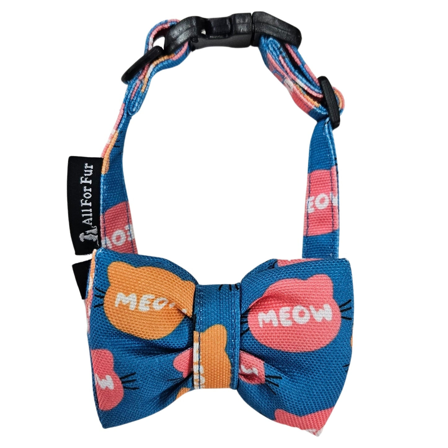 Meow Print Cat & Puppy Bow Tie | Snap-Buckle Closure | D-Ring Attachment
