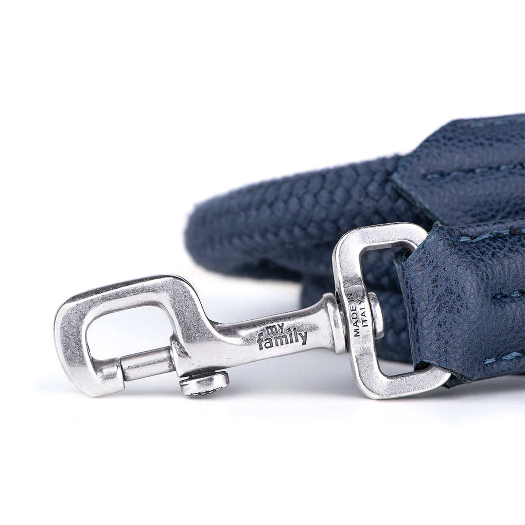 MyFamily Bilbao Dog Leash in Fine Crafted Blue Leatherette and Rope