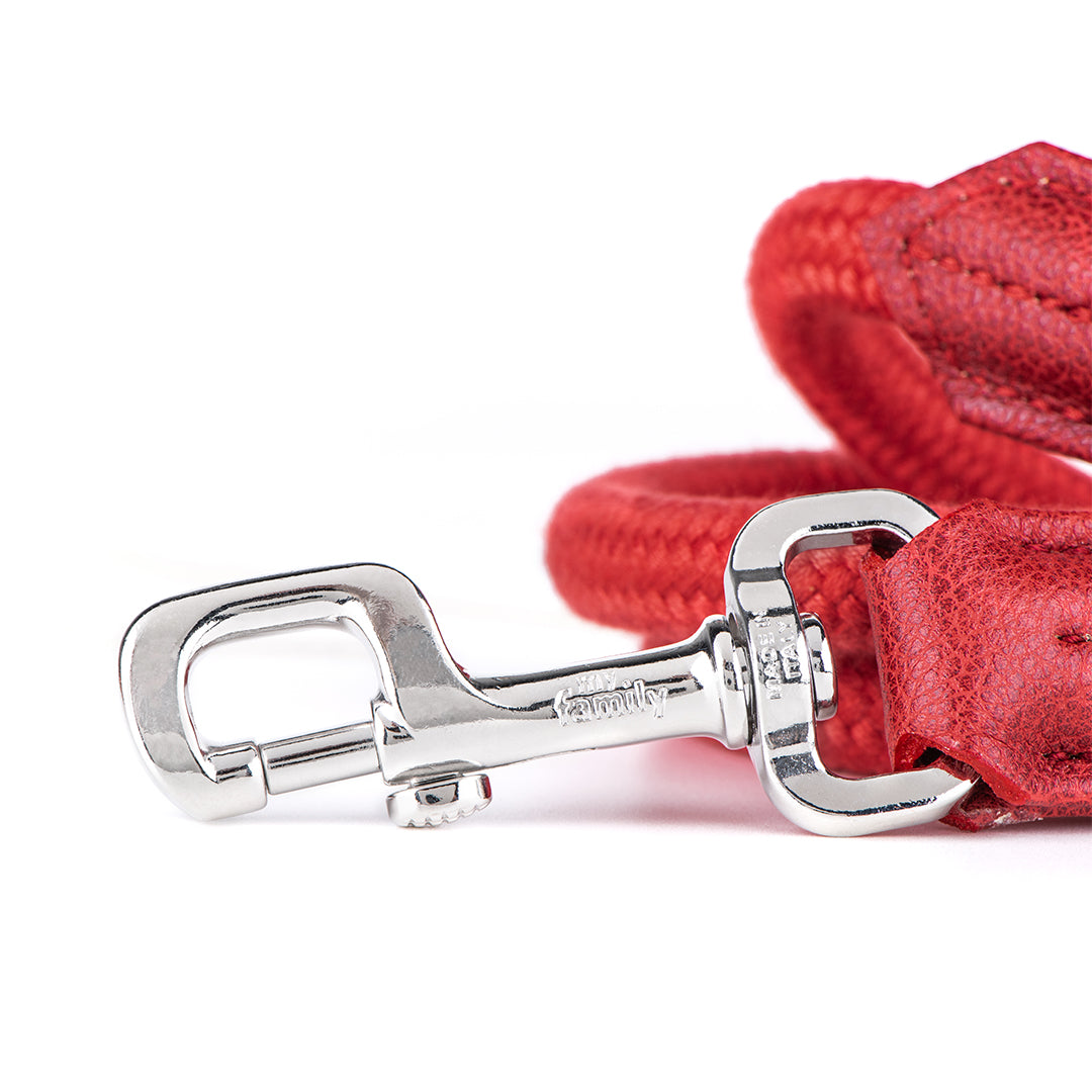MyFamily Bilbao Dog Leash in Fine Crafted Red Leatherette and Rope