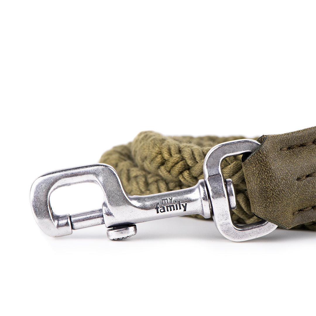 MyFamily London Dog Leash in Fine Crafted Green Leatherette and Rope