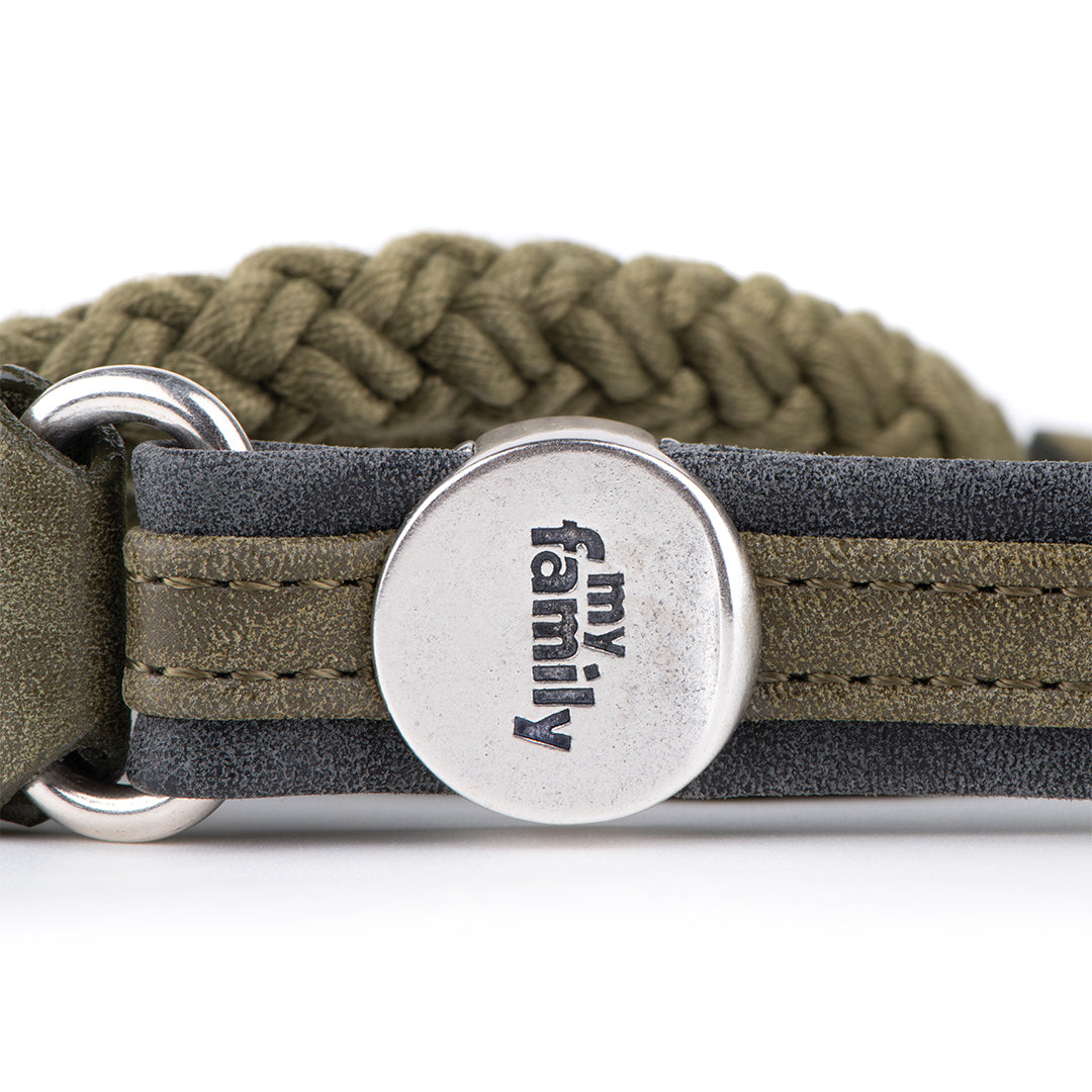 MyFamily London Dog Leash in Fine Crafted Green Leatherette and Rope