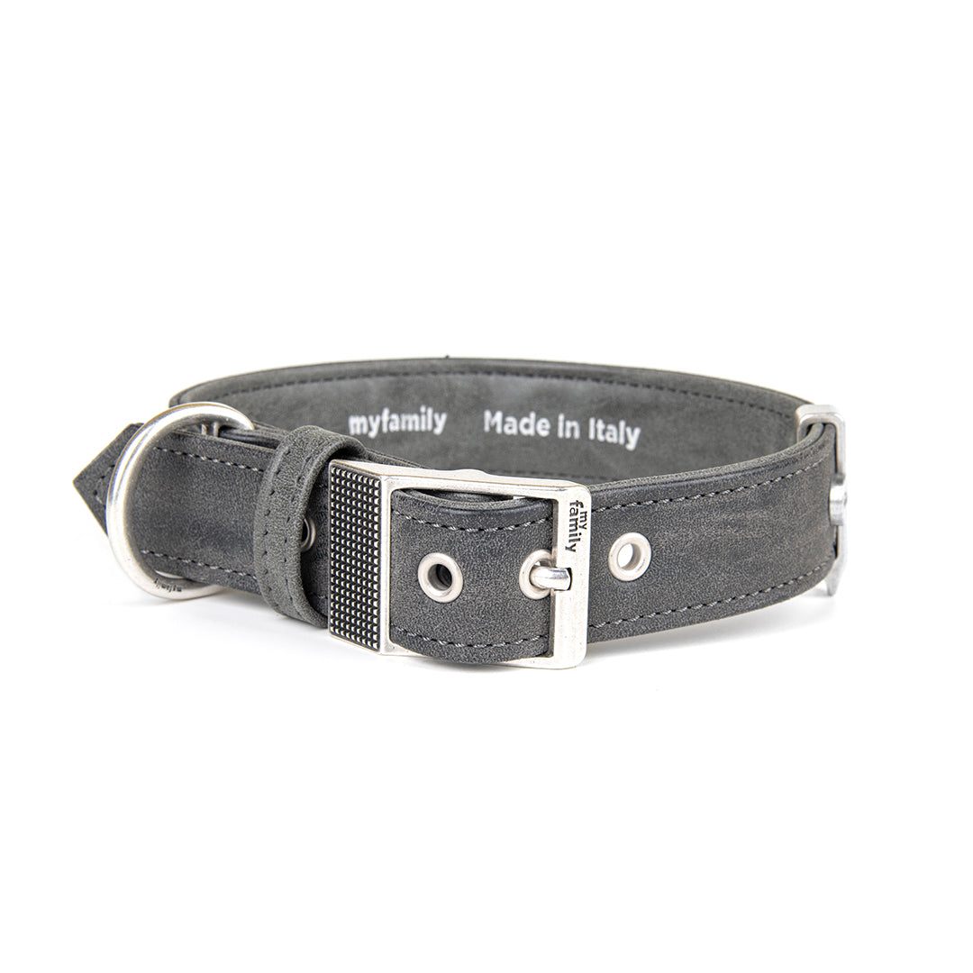 MyFamily Royal Dog Collar in Fine Crafted Grey Leatherette