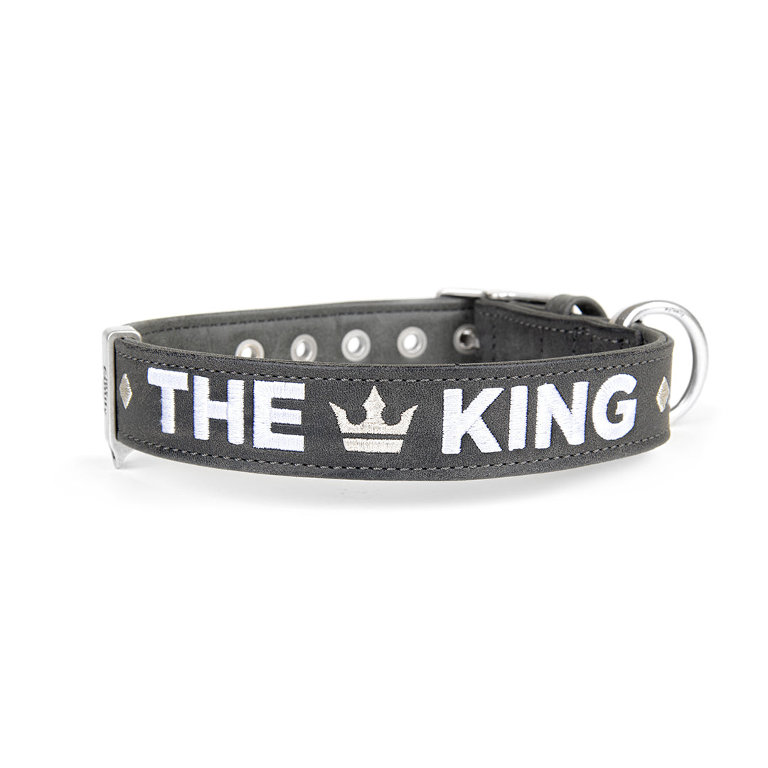 MyFamily Royal Dog Collar in Fine Crafted Grey Leatherette