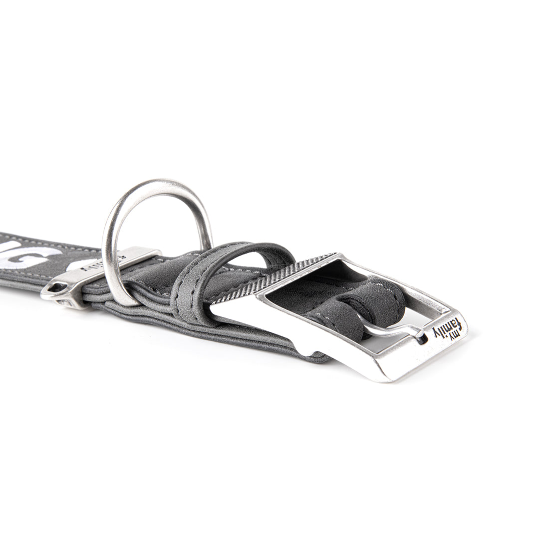 MyFamily Royal Dog Collar in Fine Crafted Grey Leatherette