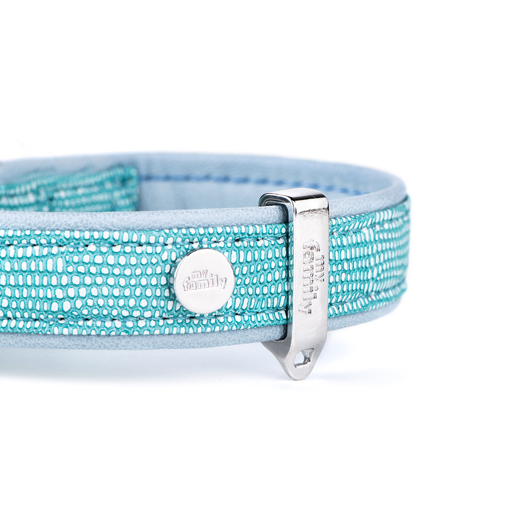 MyFamily Saint Tropez Dog Collar in Fine Crafted Turquoise Leatherette