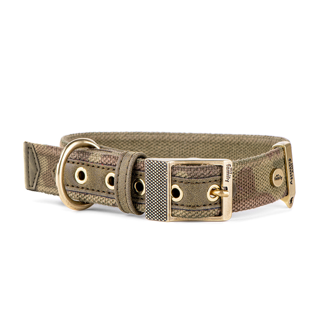 MyFamily West Point Dog Collar in Green Camouflage Mixed Cotton Plated finishing