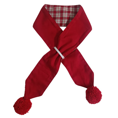 Red Christmas with Pom Pom Reversible Dog Scarf