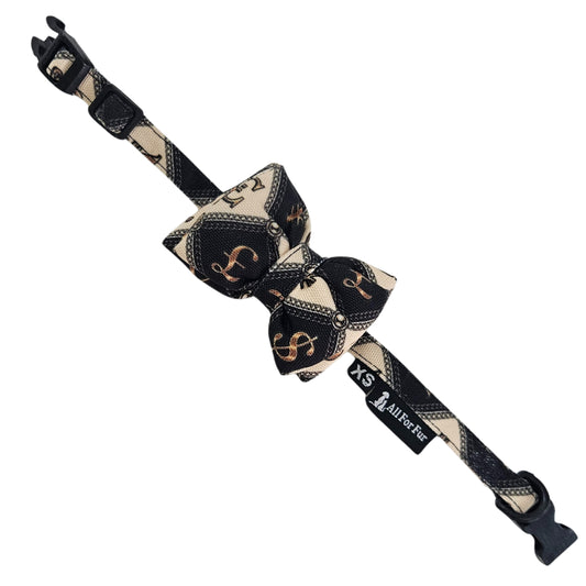 Money Mafia Print Cat & Puppy Bow Tie | Snap-Buckle Closure | D-Ring Attachment