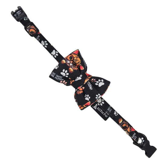 Black Cat Print Cat & Puppy Bow Tie | Snap-Buckle Closure | D-Ring Attachment