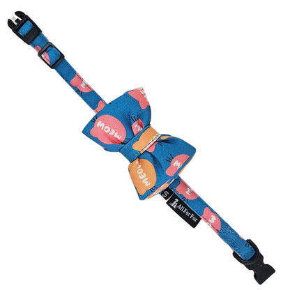 Meow Print Cat & Puppy Bow Tie | Snap-Buckle Closure | D-Ring Attachment