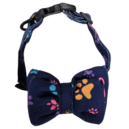 Blue Paws Print Cat & Puppy Bow Tie | Snap-Buckle Closure | D-Ring Attachment