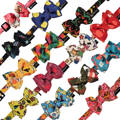 Neon Bone Dog Print Cat & Puppy Bow Tie | Snap-Buckle Closure | D-Ring Attachment