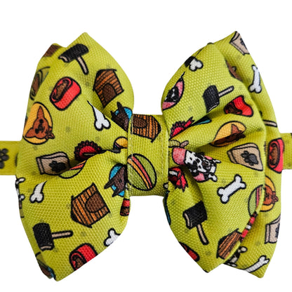 Neon Bone Dog Print Bow Tie | Snap-Buckle Closure | D-Ring Attachment