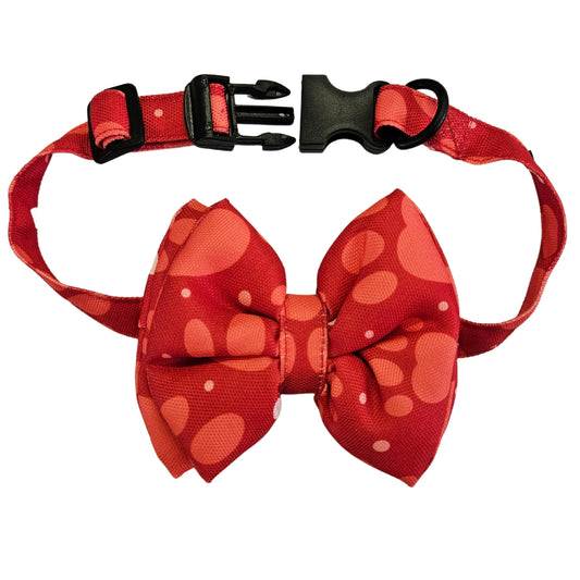 Red Paws Print Bow Tie | Snap-Buckle Closure | D-Ring Attachment