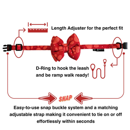 Red Paws Print Bow Tie | Snap-Buckle Closure | D-Ring Attachment