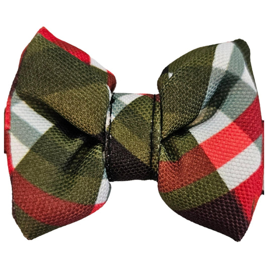 Red Christmas Checks Cat & Puppy Bow Tie | Snap-Buckle Closure | D-Ring Attachment