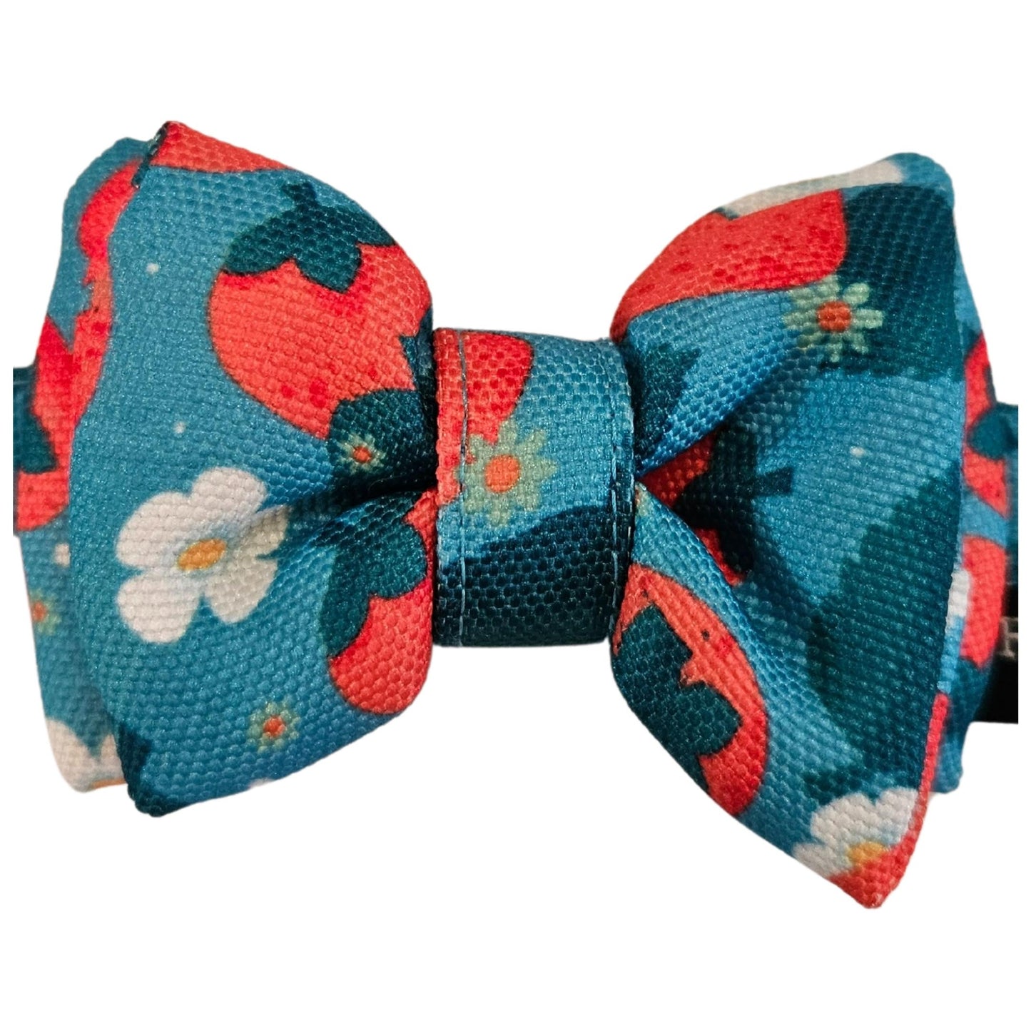 Blue & Red Strawberries Cat & Puppy Bow Tie | Snap-Buckle Closure | D-Ring Attachment