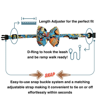 Blue Big Bang Boom Bow Tie | Snap-Buckle Closure | D-Ring Attachment