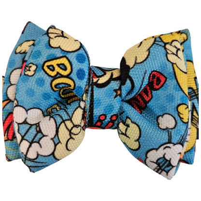 Blue Big Bang Boom Cat & Puppy Bow Tie | Snap-Buckle Closure | D-Ring Attachment