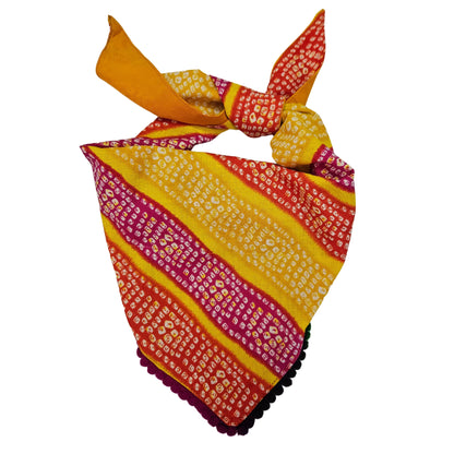 Yellow & Red Bandhani | Knot & Tie Bandana