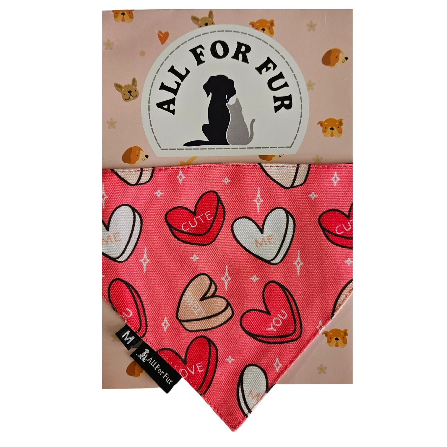 Pink Hearts Bandana | Snap-Buckle Closure | D-Ring Attachment