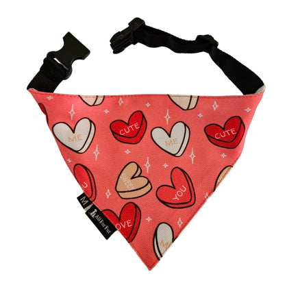 Pink Hearts Bandana | Snap-Buckle Closure | D-Ring Attachment