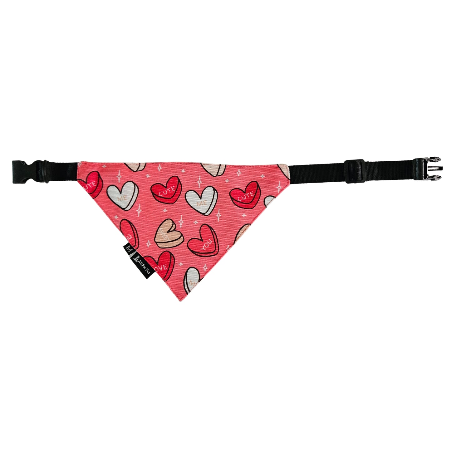 Pink Hearts Bandana | Snap-Buckle Closure | D-Ring Attachment