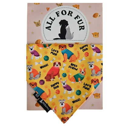 Yellow Dogs Print Bandana | Snap-Buckle Closure | D-Ring Attachment