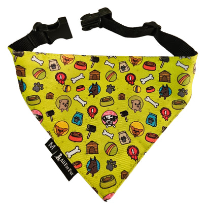 Neon Bone Dog Print Bandana | Snap-Buckle Closure | D-Ring Attachment