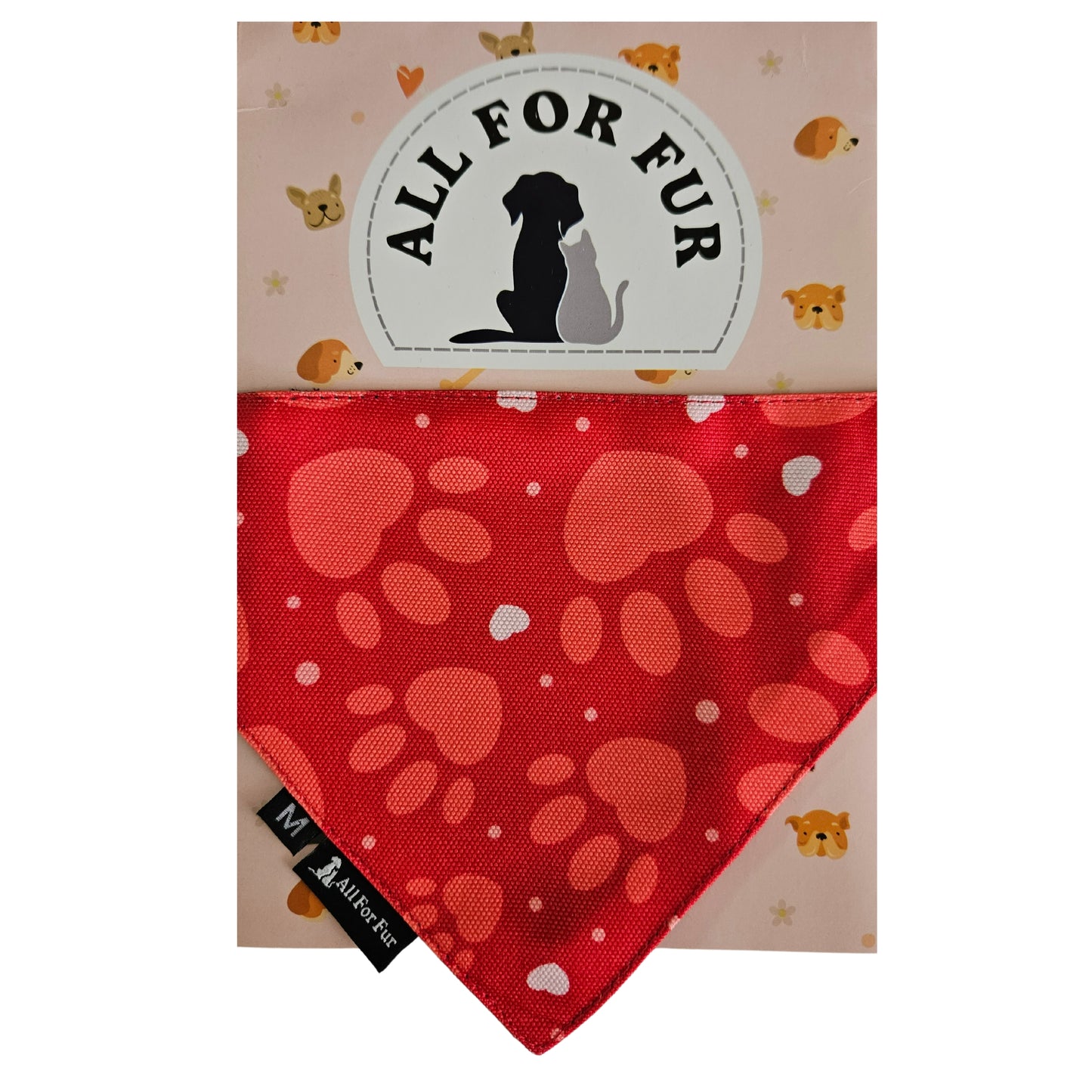 Red Paws Print Bandana | Snap-Buckle Closure | D-Ring Attachment