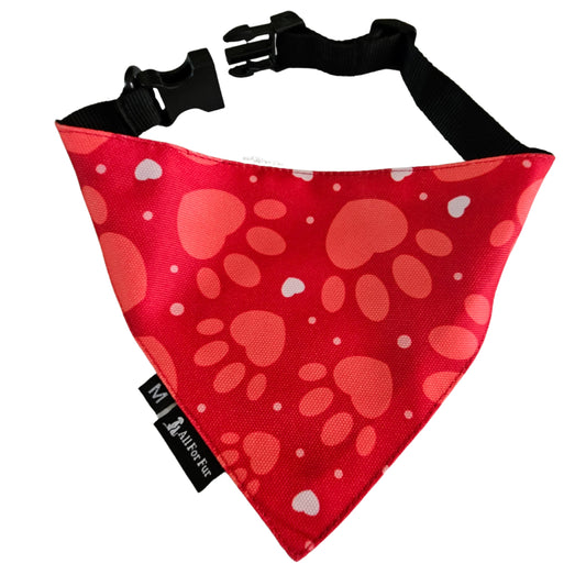 Red Paws Print Bandana | Snap-Buckle Closure | D-Ring Attachment