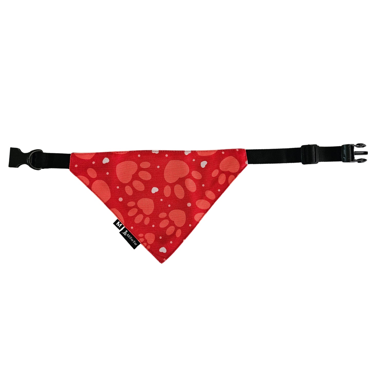 Red Paws Print Bandana | Snap-Buckle Closure | D-Ring Attachment