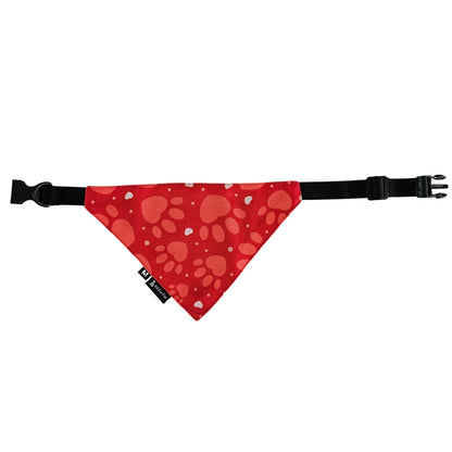 Red Paws Print Bandana | Snap-Buckle Closure | D-Ring Attachment