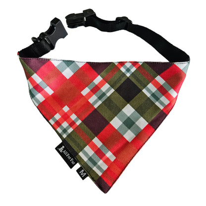 Red Christmas Checks Bandana | Snap-Buckle Closure | D-Ring Attachment