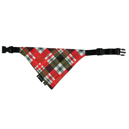 Red Christmas Checks Bandana | Snap-Buckle Closure | D-Ring Attachment