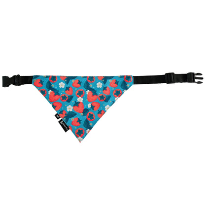 Blue & Red Strawberries Bandana | Snap-Buckle Closure | D-Ring Attachment