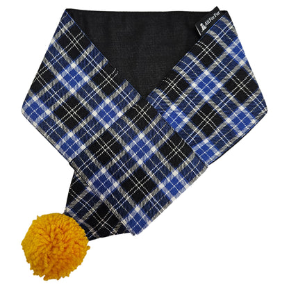 Blue Plaid with Yellow Pom Pom Dog Scarf