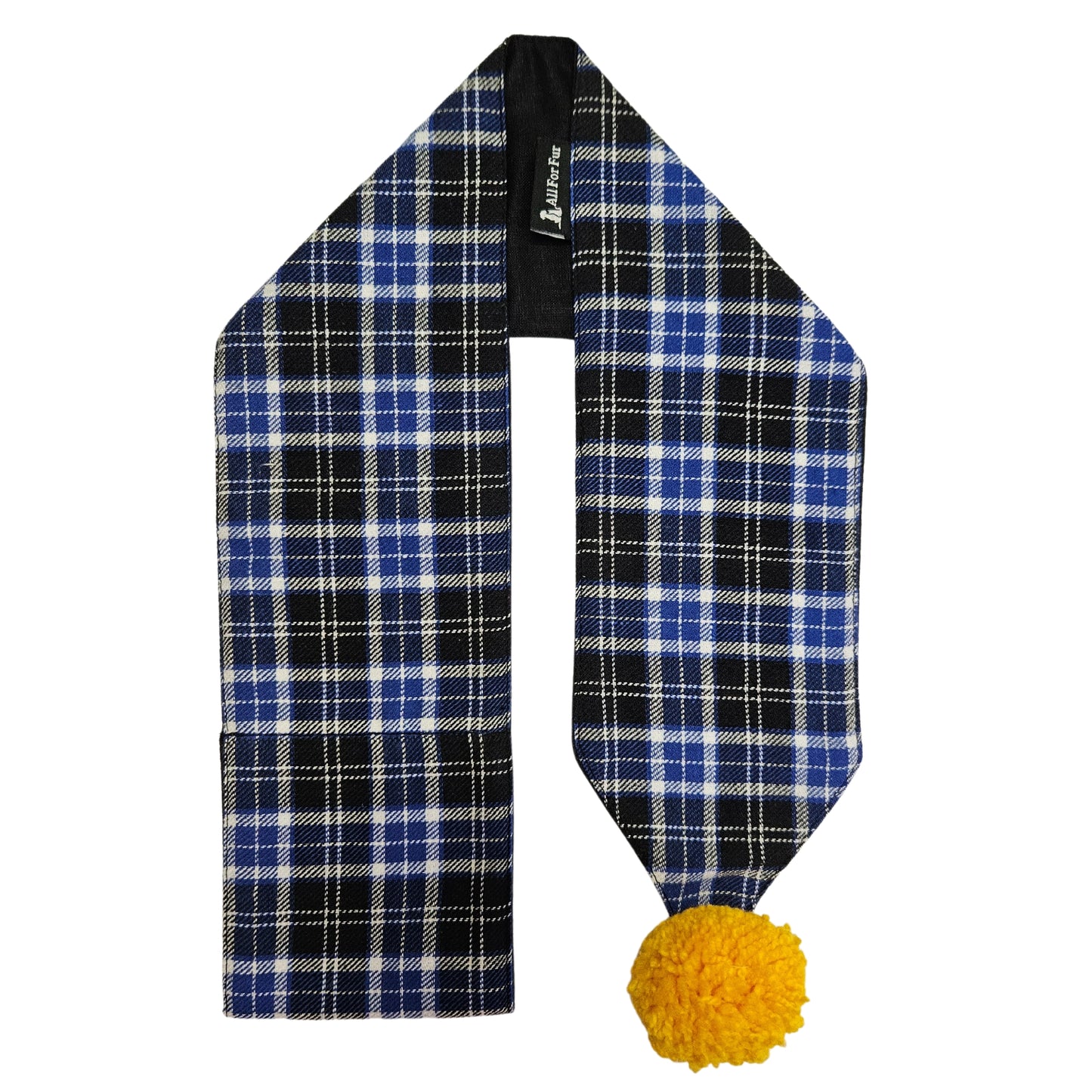 Blue Plaid with Yellow Pom Pom Dog Scarf