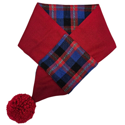 Red & Blue Reversible Plaid with Red Pom Pom Dog Scarf