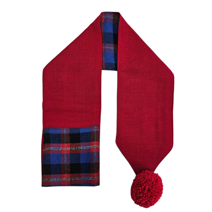 Red & Blue Reversible Plaid with Red Pom Pom Dog Scarf